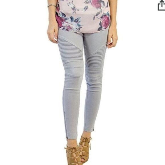 Boutique Tickled Teal Gray Ankle Zip Moto Leggings S - Picture 1 of 5